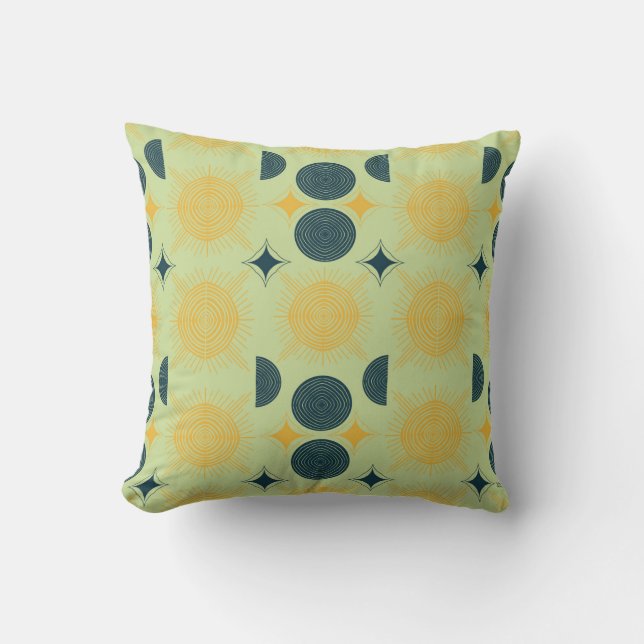 Boho Celestial Sun Moon Mint Kissen (Vorderseite)