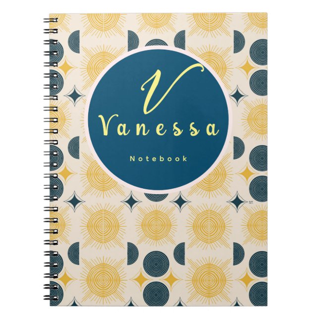 Boho Celestial Sun Moon Monogram Script Notizblock (Vorderseite)