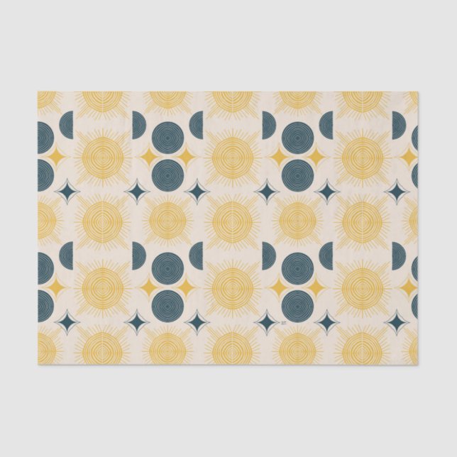 Boho Celestial Sun Moon Pattern Seidenpapier (Vorderseite)