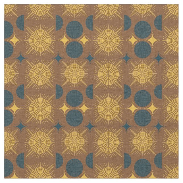 Boho Celestial Sun Moon Rustikales Muster Stoff (Nahaufnahme)