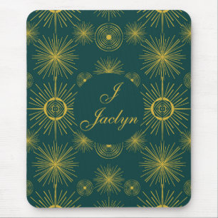 Boho Celestial Sun Stars Aquamarin Green Mousepad