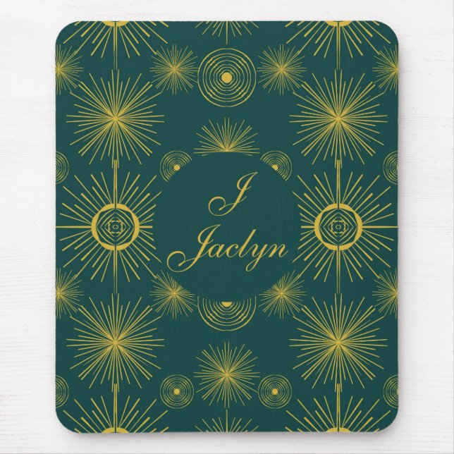 Boho Celestial Sun Stars Aquamarin Green Mousepad (Vorne)