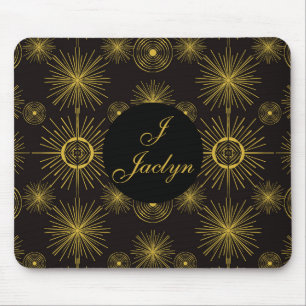 Boho Celestial Sun Stars Black Mousepad
