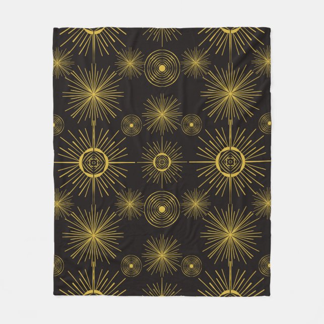 Boho Celestial Sun Stars Black Pattern Fleecedecke (Vorderseite)