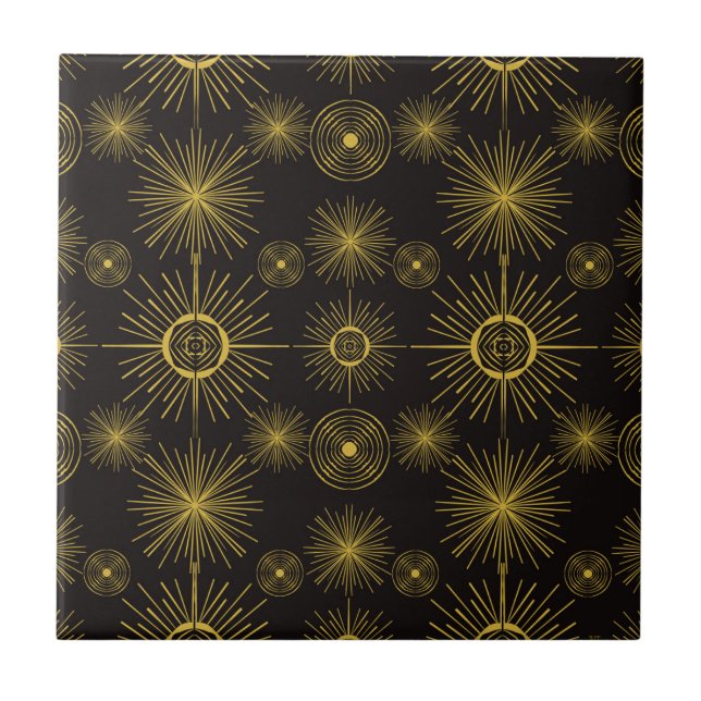 Boho Celestial Sun Stars Black Pattern Fliese (Vorderseite)