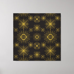 Boho Celestial Sun Stars Black Pattern Leinwanddruck