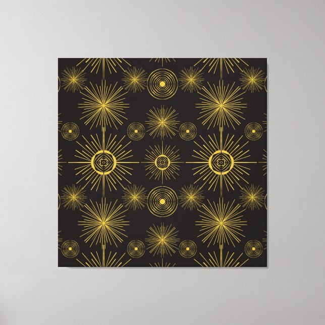 Boho Celestial Sun Stars Black Pattern Leinwanddruck (Vorderseite)
