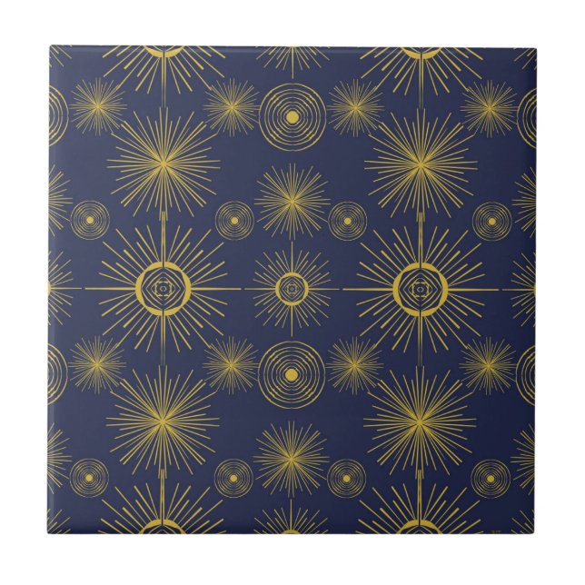 Boho Celestial Sun Stars Blue Pattern Fliese (Vorderseite)