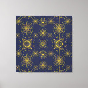 Boho Celestial Sun Stars Blue Pattern Leinwanddruck