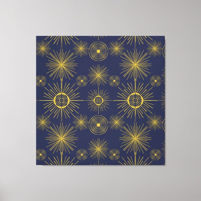 Boho Celestial Sun Stars Blue Pattern Leinwanddruck (Vorderseite)