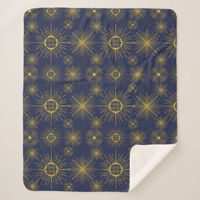 Boho Celestial Sun Stars Blue Pattern Sherpadecke (Vorderseite)