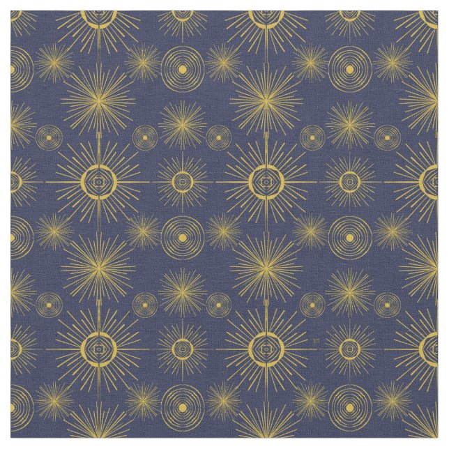 Boho Celestial Sun Stars Blue Pattern Stoff (Nahaufnahme)
