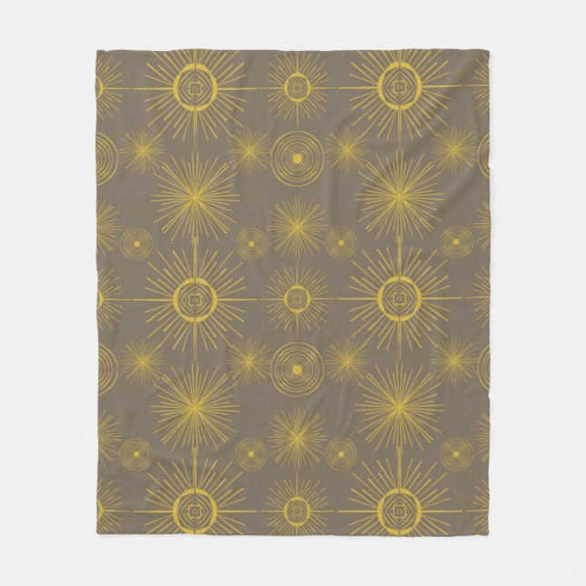 Boho Celestial Sun Stars Grau Muster Fleecedecke (Vorderseite)