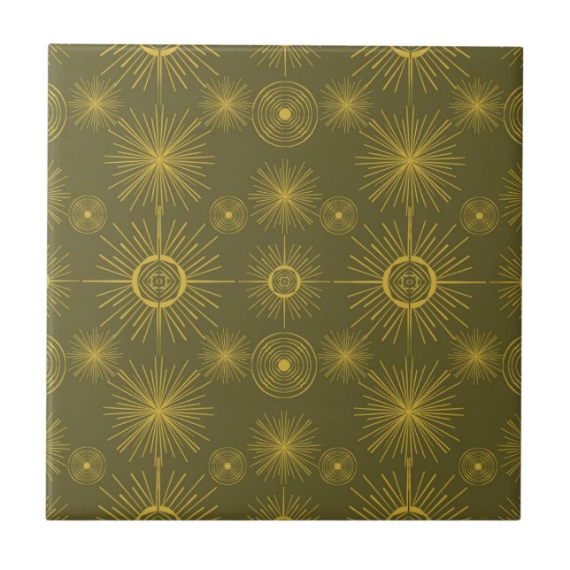 Boho Celestial Sun Stars Green Pattern Fliese (Vorderseite)