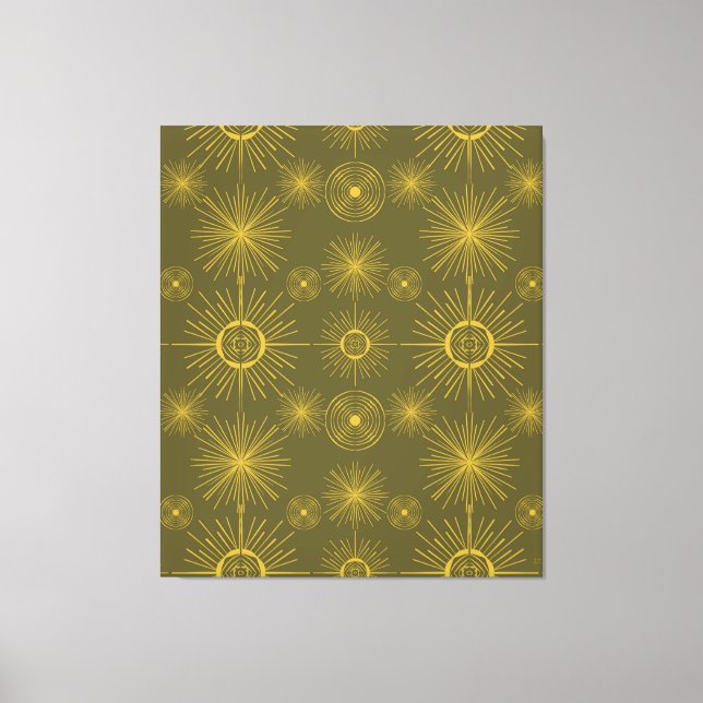 Boho Celestial Sun Stars Green Pattern Leinwanddruck (Vorderseite)