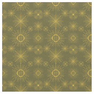 Boho Celestial Sun Stars Green Pattern Stoff