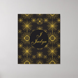 Boho Celestial Sun Stars Personalisiert Black Leinwanddruck