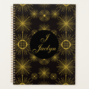 Boho Celestial Sun Stars Personalisiert Black Planer