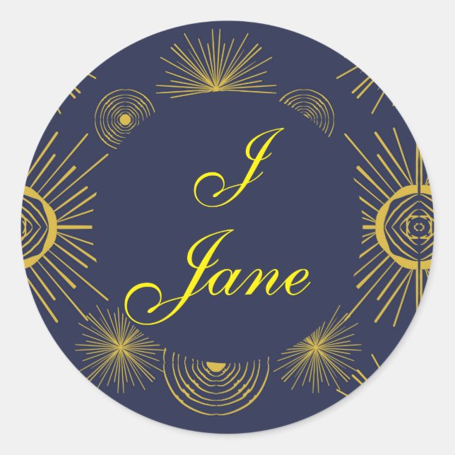 Boho Celestial Sun Stars Personalisiert Blue Runder Aufkleber (Vorderseite)
