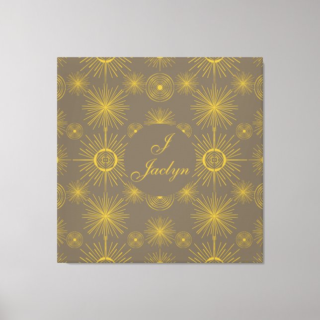 Boho Celestial Sun Stars Personalisiert Grau Leinwanddruck (Vorderseite)