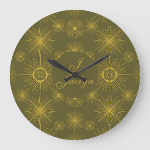 Boho Celestial Sun Stars Personalisiert Green Große Wanduhr