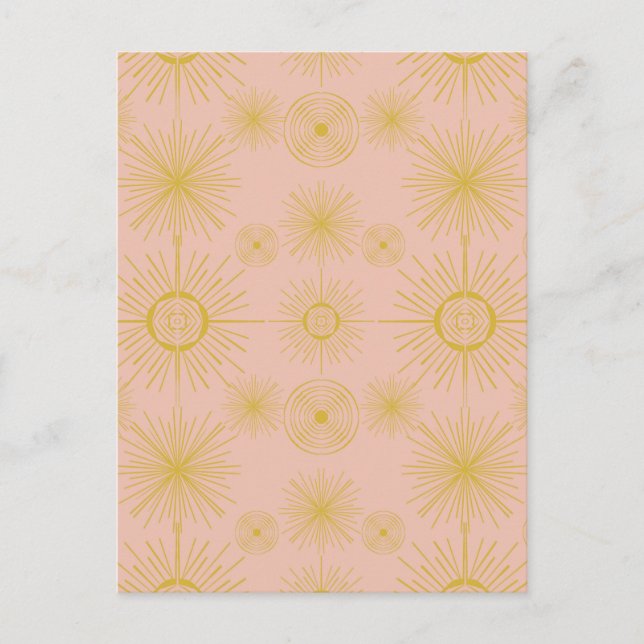Boho Celestial Sun Stars Pink Pattern Postkarte (Vorderseite)