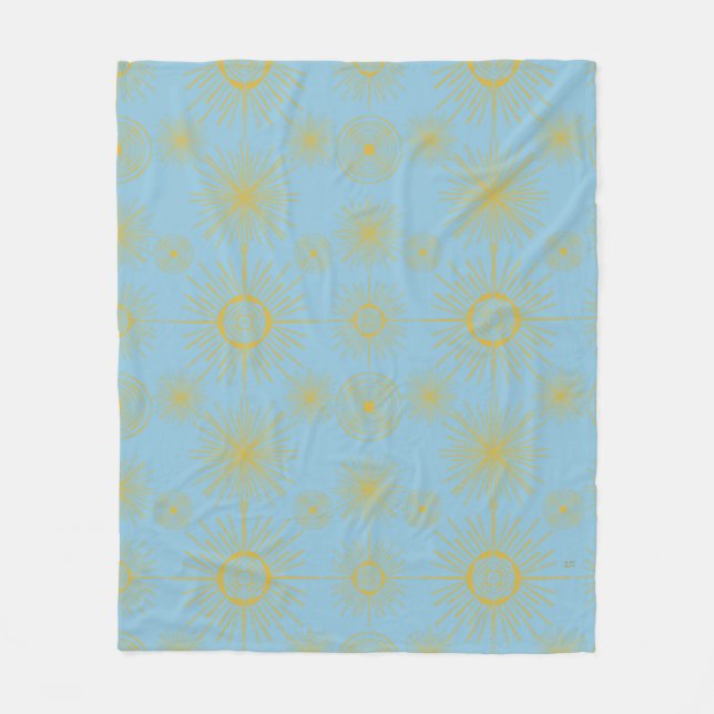 Boho Celestial Sun Stars Sky Blue Fleecedecke (Vorderseite)
