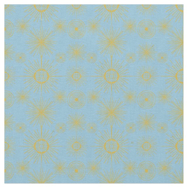 Boho Celestial Sun Stars Sky Blue Stoff (Nahaufnahme)