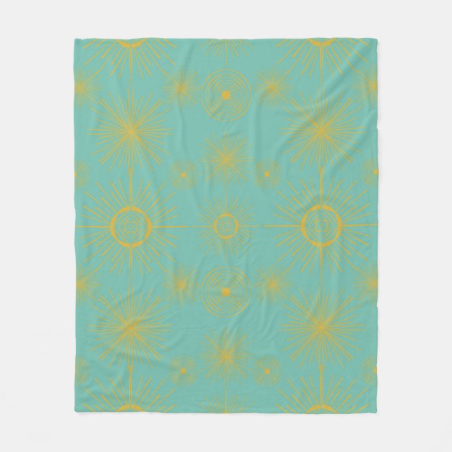 Boho Celestial Sun Stars Türkis Muster Fleecedecke (Vorderseite)