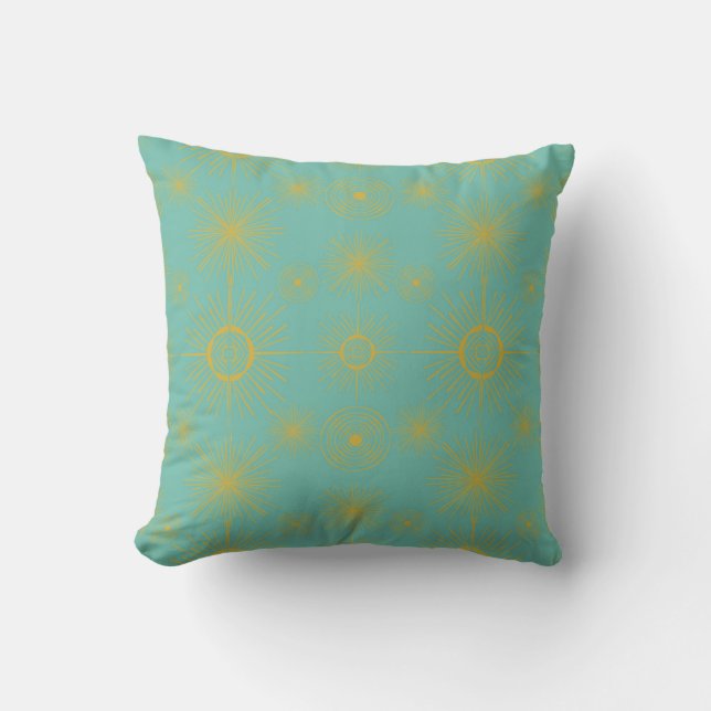 Boho Celestial Sun Stars Türkis Muster Kissen (Vorderseite)
