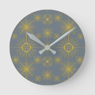 Boho Celestial Sun Stars Vintages Muster Runde Wanduhr