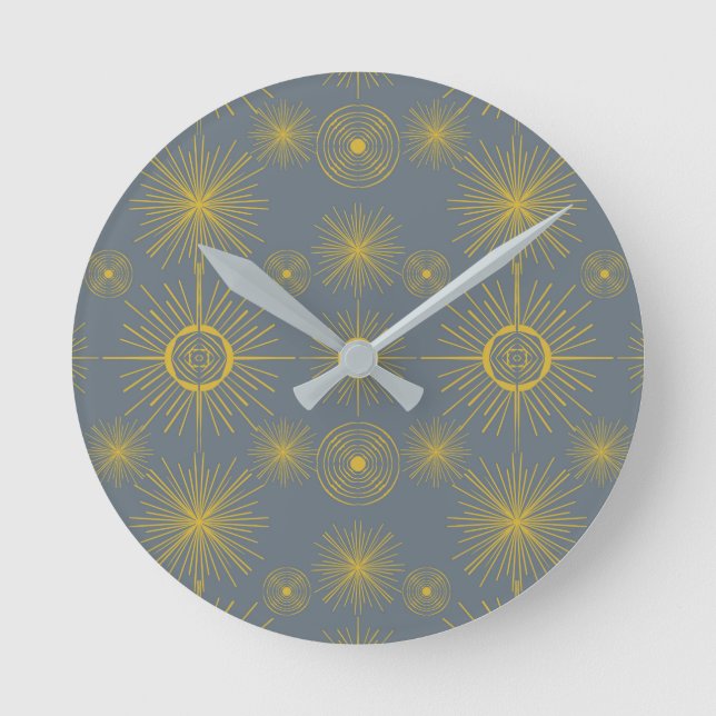 Boho Celestial Sun Stars Vintages Muster Runde Wanduhr (Vorderseite)