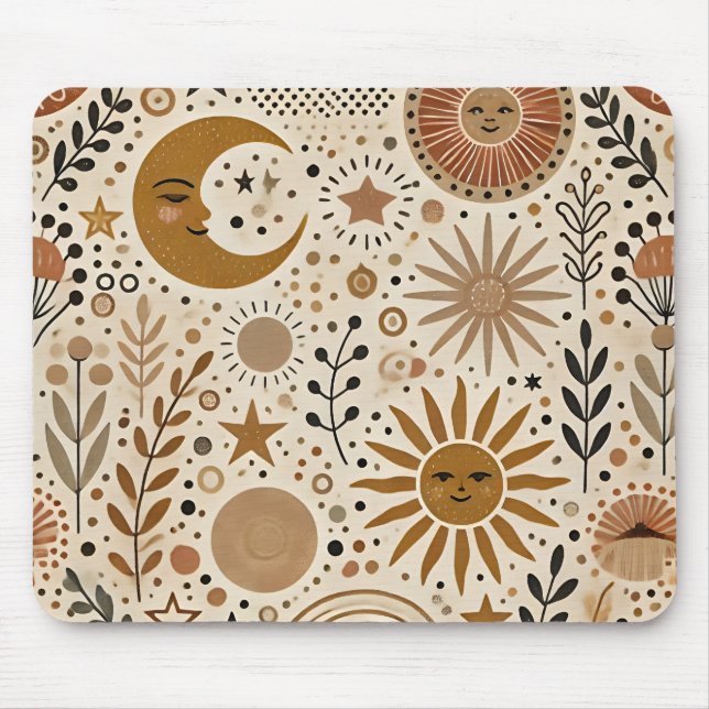 Boho Celestial Sun und Moon Pattern Mousepad (Vorne)