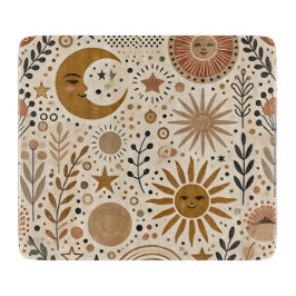 Boho Celestial Sun und Moon Pattern Schneidebrett
