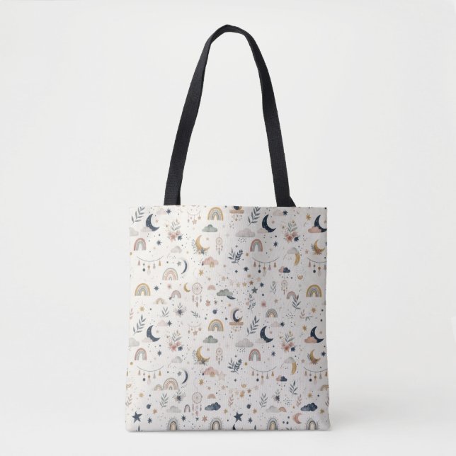 Boho-Celestial-Tasche | Neutrale Monde und Sterne (Vorderseite)