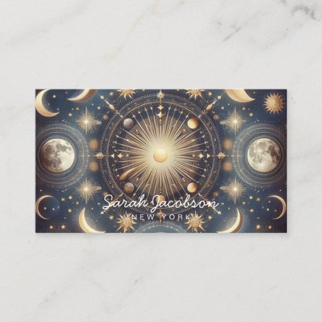 Boho-Celestial-Visitenkarte – Kosmischer Nachthimm Visitenkarte (Vorderseite)