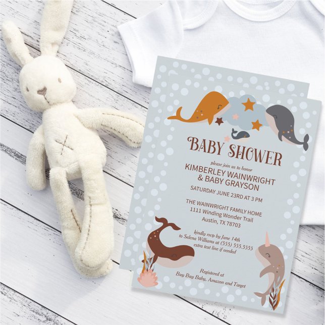 Boho Celestial Whales Boy Baby Shower Einladung (Von Creator hochgeladen)