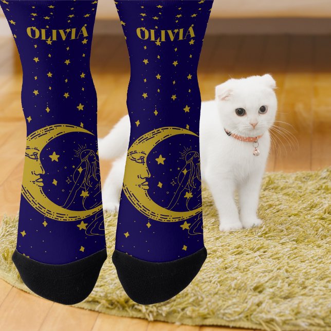 Boho Celestial Woman Whimsical Moon Stars Socken (Von Creator hochgeladen)