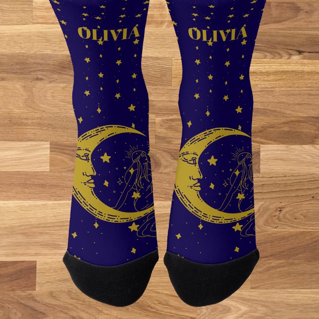 Boho Celestial Woman Whimsical Moon Stars Socken (Von Creator hochgeladen)