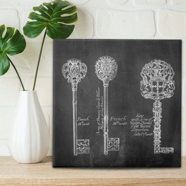 Boho Chalkboard Viktorianische Steampunk-Skelettta Fliese (boho Chalkboard Victorian steampunk skeleton keys Tile)