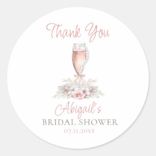 Boho Champagne Glass Pearls & Prosecco Brautparty Runder Aufkleber