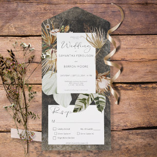 Boho Charcoal Black Floral Grass Dinner All In One Einladung