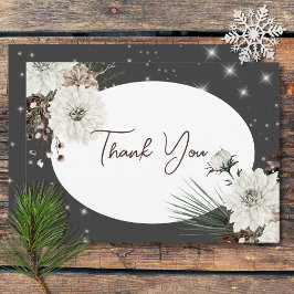 Boho Charcoal Pine Winter Sparkle Wedding Dankeskarte