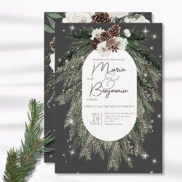 Boho Charcoal Pine Winter Sparkle Wedite Einladung