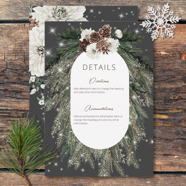 Boho Charcoal Pine Winter Sparkone Details Begleitkarte (Boho Charcoal Pine Winter Sparkle Details Enclosure Card)
