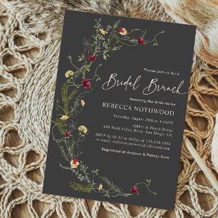 Boho Charcoal Wildblume Halbwreath Bridal Brunch Einladung