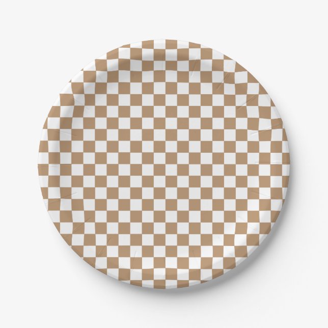 Boho Check braune Geburtstagspapierteller Pappteller (Vorderseite)