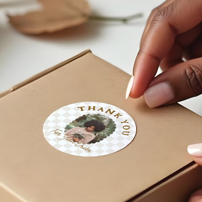 Boho Checkerboard Muster Vielen Dank für Ihre Best Runder Aufkleber (Boho Checkerboard Pattern Thank You For Your Order Classic Round Sticker)