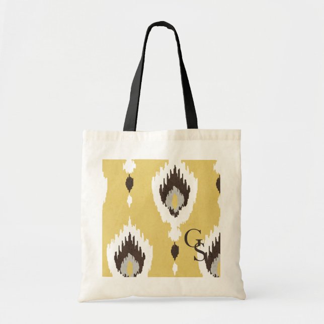 Boho chelgelbe Ikat-Tribal-Muster Monogramm Tragetasche (Vorne)