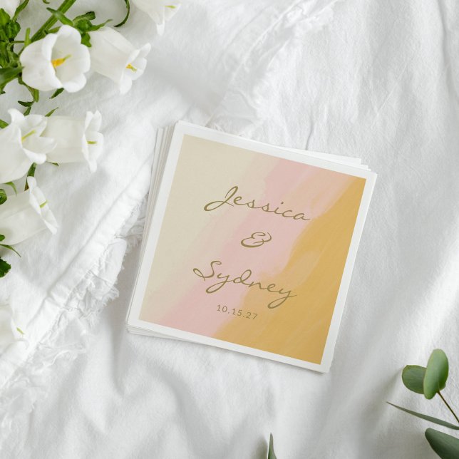 Boho Chic Abstrakt Watercolor Rosa Gelbe Hochzeit Serviette (Von Creator hochgeladen)